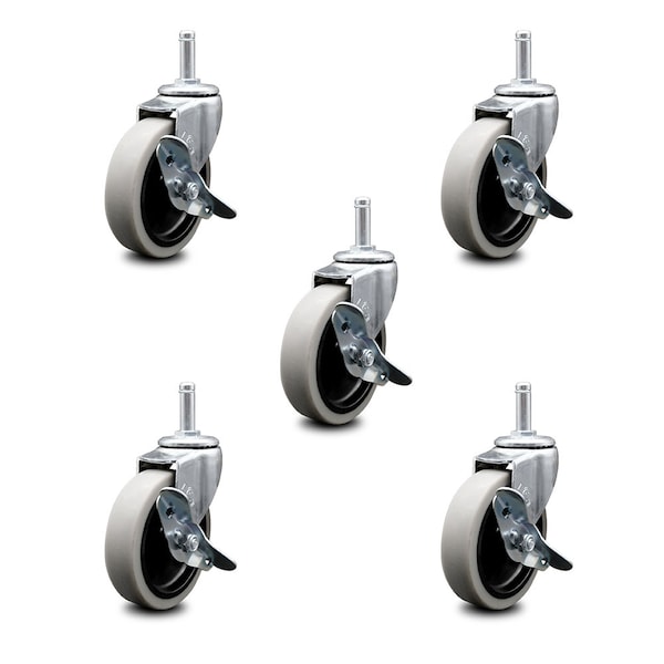 Service Caster 4 Inch Thermoplastic Wheel 1-3/8 Inch Grip Ring Stem Caster with Brakes, 5PK SCC-GR05S410-TPRS-SLB-716138-5 - main